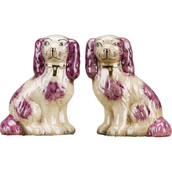 Staffordshire Reproduction King Charles Spaniel Red/Pink Dog Pair Small Figurines