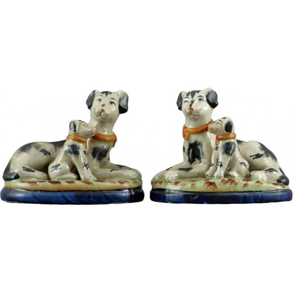 Staffordshire Reproduction Black Dogs With Puppy Figurines, Set of 2