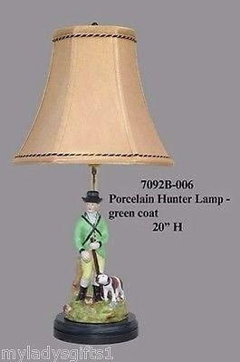 Porcelain Green Hunter Lamp With Dog
