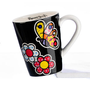 Romero Britto White Handled Mug- Butterfly And Flowers