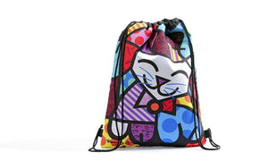 Romero Britto Happy Cat Design Drawstring Bag