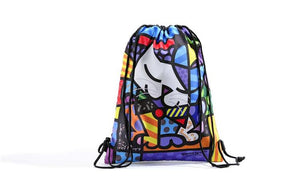 Romero Britto Cat Design Drawstring Bag