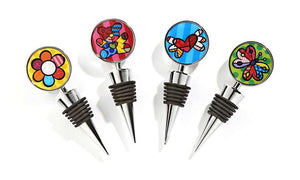 ROMERO BRITTO SET OF 4 ROUND BOTTLE STOPPERS