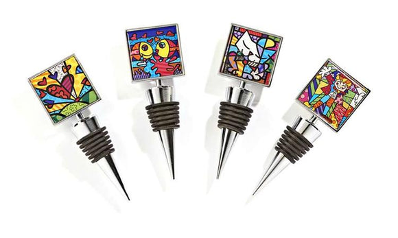 ROMERO BRITTO SET OF 4 SQUARE BOTTLE STOPPERS