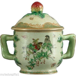 Ceramic Emerald Garden Oriental Decorative Box Green / Gold with Birds