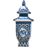 Blue and White Porcelain Petite Pagoda Box Jar Figurine