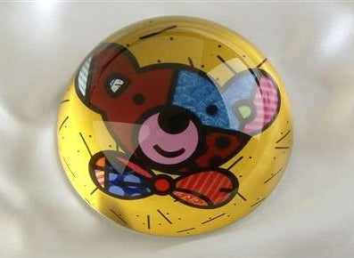 ROMERO BRITTO PAPERWEIGHT YELLOW WITH TEDDY BEAR DESIGN