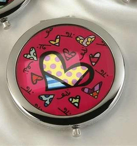 ROMERO BRITTO COMPACT WITH MIRRORS- PINK WITH HEARTS DESIGN