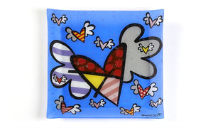 ROMERO BRITTO PAINTED GLASS PLATE- FLYING HEART DESIGN
