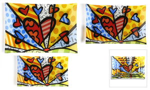ROMERO BRITTO PAINTED GLASS PLATES- A NEW DAY DESIGN SET OF 3