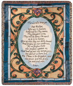 THE LORD'S PRAYER W/ STAINED GLASS SCENE TAPESTRY THROW