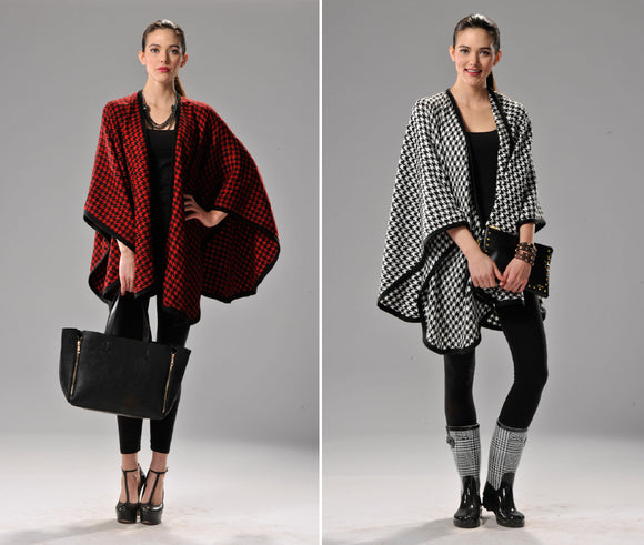 Houndstooth Cape/Wrap- Black & Red OR Black & White